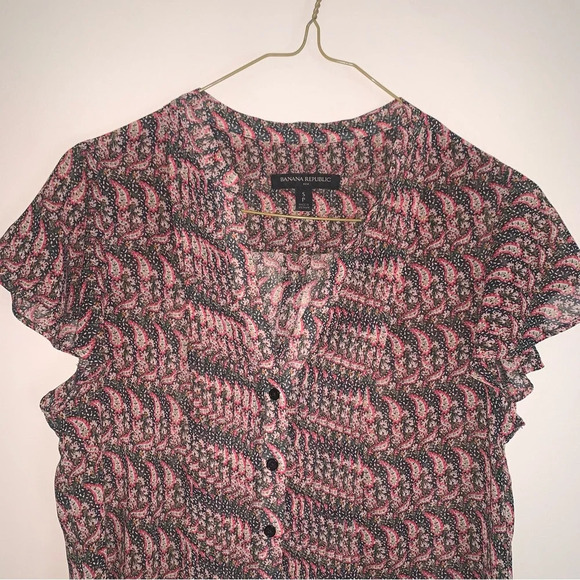 Banana Republic Pink Pattern Button Up Blouse Shirt S - Picture 6 of 7